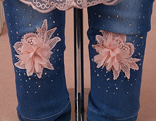 Yao 6M-4Y Infant 3Pcs Baby Girls Clothes Set Toddler Outfits Lace Dress Jacket and Jeans (4-5Y,Flower-Pink) - Image 5
